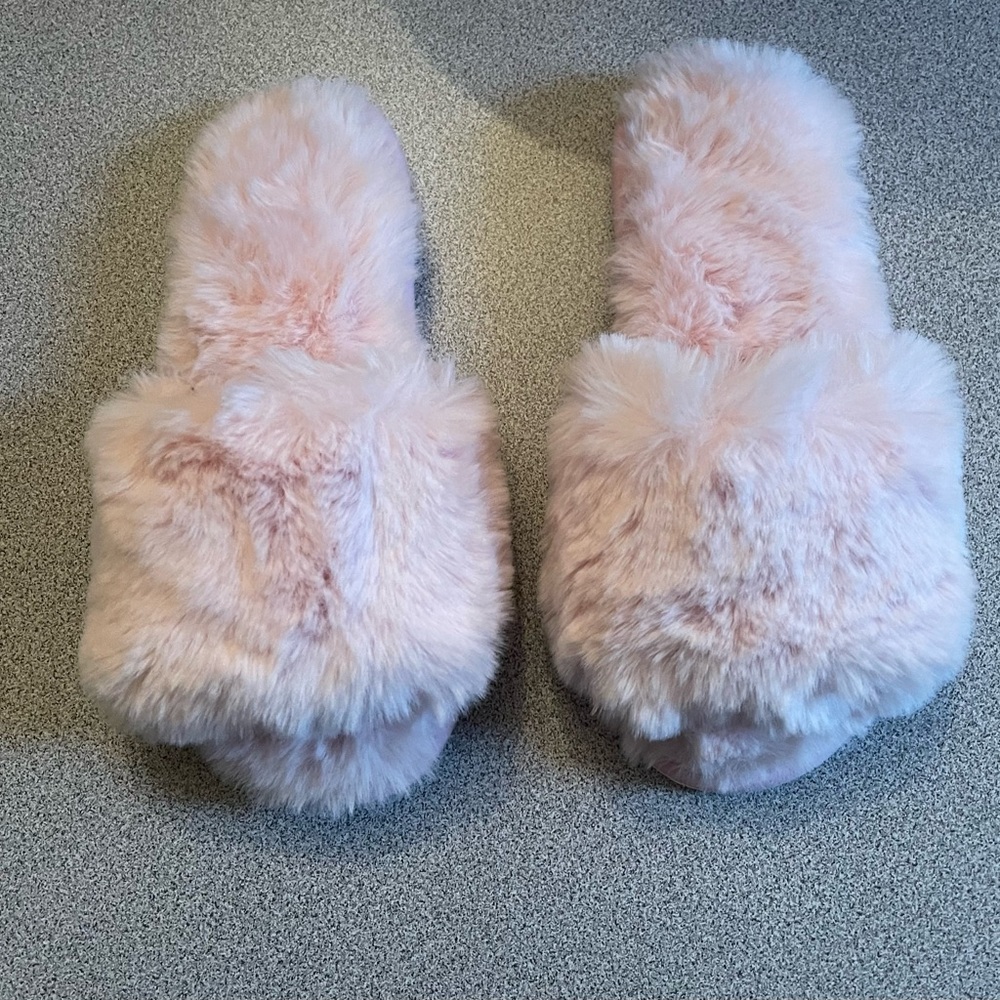 Pink Fluffy Open Toe Slide On Slippers Size 5-6